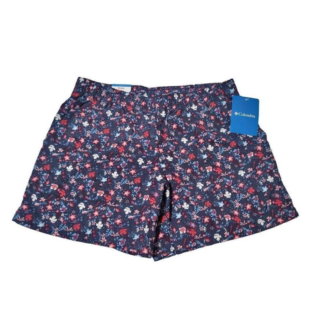 Columbia Shorts Women’s Small Regular Fit Navy Blue Red Floral Print Shorts NEW